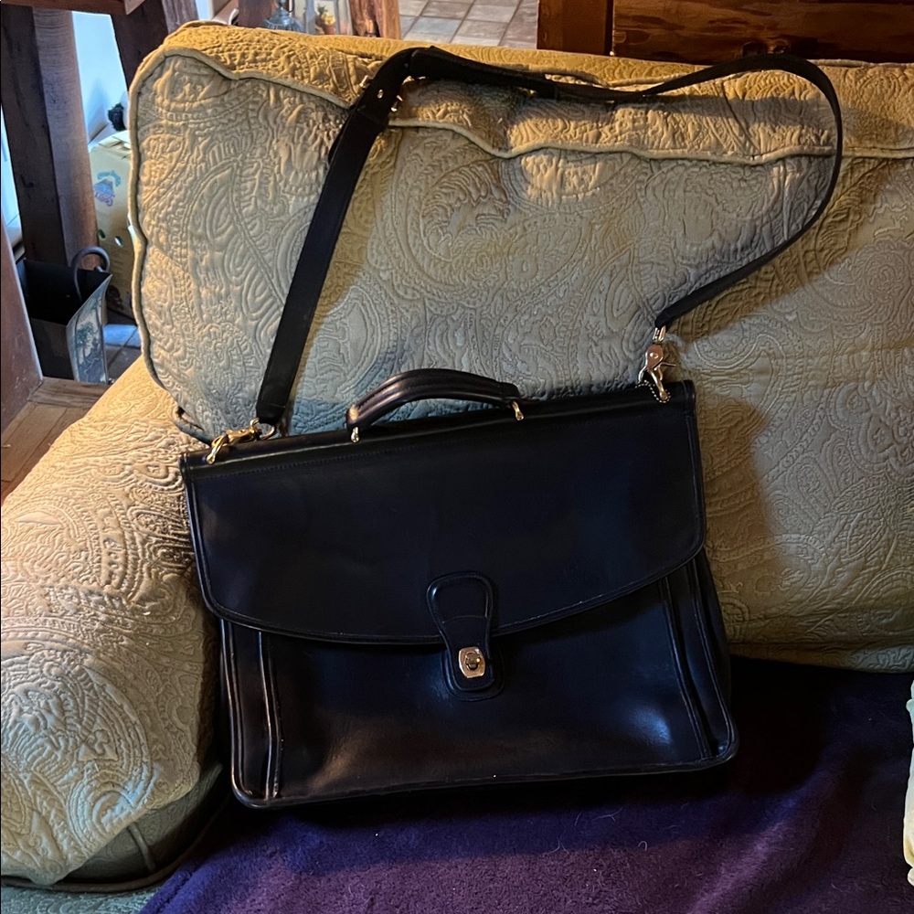 Coach black leather unisex soft briefcase